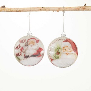 Sullivans Retro Santa Disc Ornament Multicolor 5"H Glass Set of 2 - 1 of 2