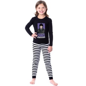 Wednesday Series The Addams Family I Cause Chaos 2 Piece Pajama Tight Fit Sleep Set Black - 1 of 4