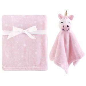 Hudson Baby Infant Girl Plush Blanket with Security Blanket, Pink Unicorn, One Size - 1 of 2