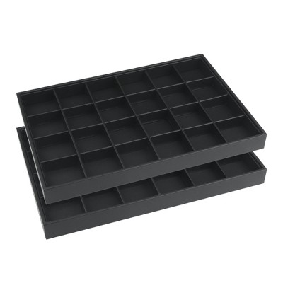 Unique Bargains PU Leather Stackable Black Jewelry Organizer Trays with Removable Dividers Set of 2