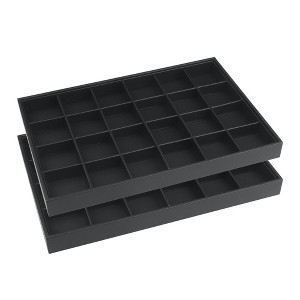Unique Bargains PU Leather Stackable Black Jewelry Organizer Trays with Removable Dividers Set of 2 - 1 of 4
