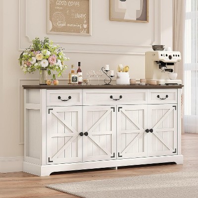 Buffet Cabinet, 65" Large Kitchen Storage Cabinet With 3 Drawers And 4 Doors, Wood Coffee Bar Cabinet Buffet Table, Wine Bar Storage Cabinet