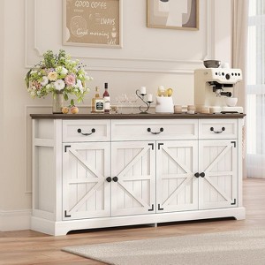 Buffet Cabinet, 65" Large Kitchen Storage Cabinet With 3 Drawers And 4 Doors, Wood Coffee Bar Cabinet Buffet Table, Wine Bar Storage Cabinet - 1 of 4