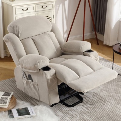 PAGED Modern Swivel Massage Recliner Chair with Heating, Rocking Chair with 2 Cup Holders, Side Pocket and USB Port for Living Room, Bedroom