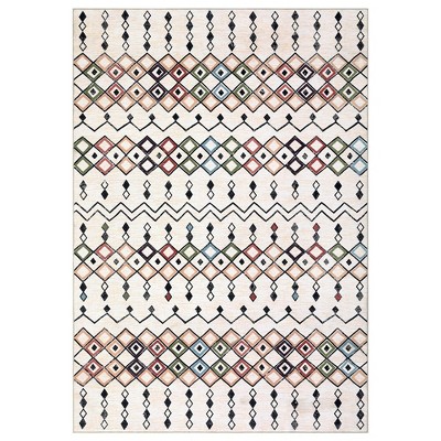 Boho Rug Moroccan Trellis Area Rug Washable Rug Faux Wool Geometric Distressed Carpet