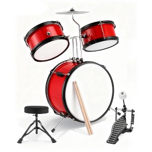 HONGGE 3-Piece Kids Drum Set with Stool, Cymbal & Drumsticks, Beginner Musical Instrument Toy - 1 of 4