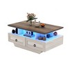 Wood Farmhouse Industrial Cocktail Center LED Coffee Table with Storage 4 Drawers For Living Room - 3 of 4