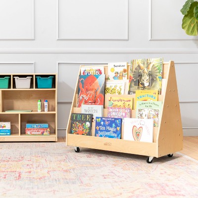 Natural Birch Double-Sided Mobile Book Display with Casters
