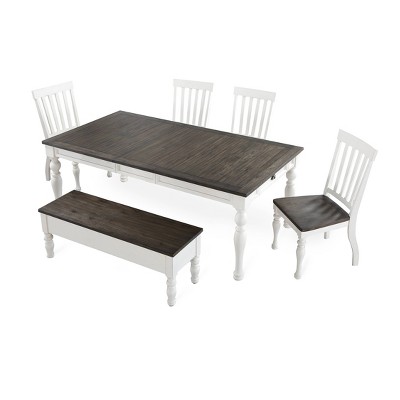 Transitional Ivory and Dark Oak Storage Bench with Turned Legs