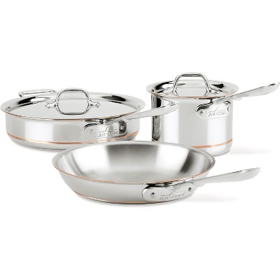 All-Clad Copper Core 5-Ply Stainless Steel Cookware Set, 5 Piece, Induction, Oven Broiler Safe 600F,Silver Sliver