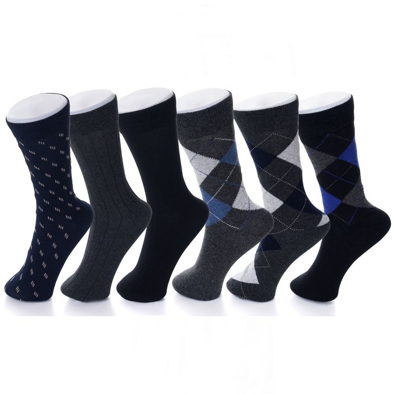 Alpine Swiss Mens Cotton 6 Pack Dress Socks Solid Ribbed Argyle Shoe Size 6-12, 1 of 11