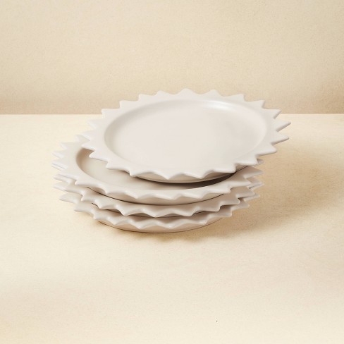 8" 4pk Stoneware Pointed Sun Salad Plates White - Opalhouse™ designed with Jungalow™ - image 1 of 4