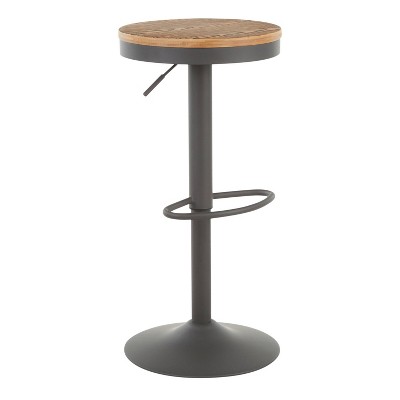 Dakota Adjustable Industrial Swivel Barstool in Grey Metal and Bamboo
