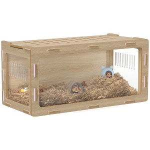 PawHut Hamster Cage, Small Animal Cage with Easy View Acrylic Panels, Air Vents & Openable Roof for Dwarf, Gerbil, Guinea Pig, 39" x 20" x 18.5", Oak - 1 of 4
