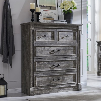 Sincido 5 Drawers Dresser for Bedroom, Farmhouse 46" Tall Dressers w/Roman Column
