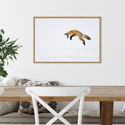 Maple Framed Red Fox in Snow Canvas Wall Art, 23" x 16"