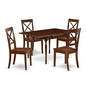 HomeStock 5-Pc Mahogany Finish Solid Wood Top - Rectangular Dining Room Set with Dropleaf - Seats 4 - 1 of 4