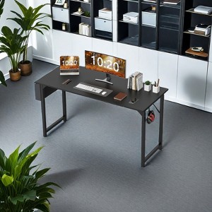 GlasFlength Desks Computer Desk with Storage Bag and Headphone Hook, Small Home Office Writing Study Desk, Black, 27.5"*15.7"*43.3" - 1 of 4