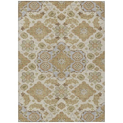Beige Artichoke Green And Ivory Medallion Washable Indoor Outdoor Area Rug