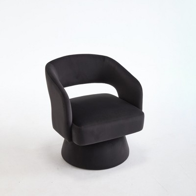 Lirago 27" Wide Black 360° Swivel Barrel Chair Velvet Accent Armchair