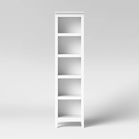 Carson Narrow 5 Shelf Bookcase White, Skinny Bookcase With Doors