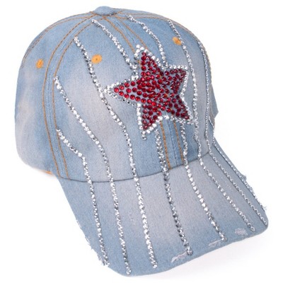 Women's Casual 100% Cotton Denim Baseball Bling Studs Cap