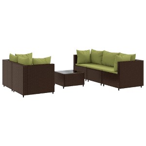 vidaXL Patio Lounge Set with Cushions Sectional Sofa Garden Backyard Poly Rattan - Brown and Green 5-Piece - 1 of 4