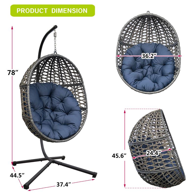 Dolly Hanging Swing Egg Chair, Outdoor Wicker Hammock Stands with Cushion, Outdoor Furniture - Maison Boucle, 2 of 8