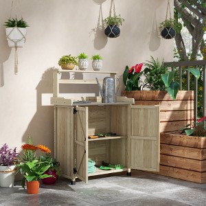 VYNXARIA  Potting Bench ¨C Stylish Wooden Garden Work Table with Storage Cabinet & Shelves! - 1 of 4