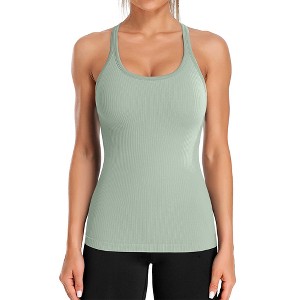 Attraco Women's Ribbed Workout Tank Tops with Built in Bra Tight Racerback Scoop Neck Athletic Top Yoga Tops - 1 of 4