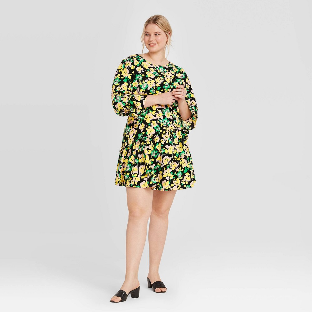 Women's Plus Size Floral Print Long Sleeve Dress - Who What Wear Green 1X was $34.99 now $24.49 (30.0% off)