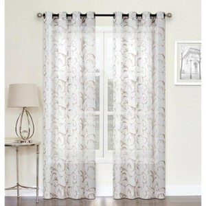 Kate Aurora Regal 2 Pack Floral Embroidered Sheer Grommet Curtains - 52 in. W x 84 in. L, Linen - 1 of 1