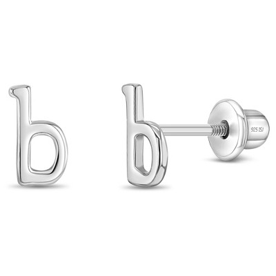 Girls' Polished Initial Letter Initial Screw Back Sterling Silver Earrings - In Season Jewelry