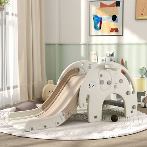 Infurnic Doll Playsets 3 in 1 Toddler Slide for Years 1-3, Basketball Hoop, Elephant-Shaped Indoor Slide, Cream White, 64.20"*22.40"*29.50" - 1 of 4