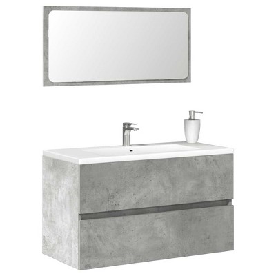 vidaXL Bathroom Cabinet With Mirror Concrete Grey Engineered Wood 31.5 in