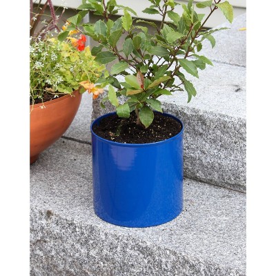 French Blue Galvanized Steel Cylinder Planter Pot