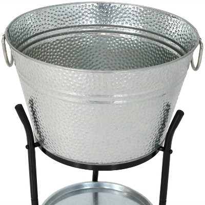 Silver Galvanized Steel Ice Bucket with Stand and Tray