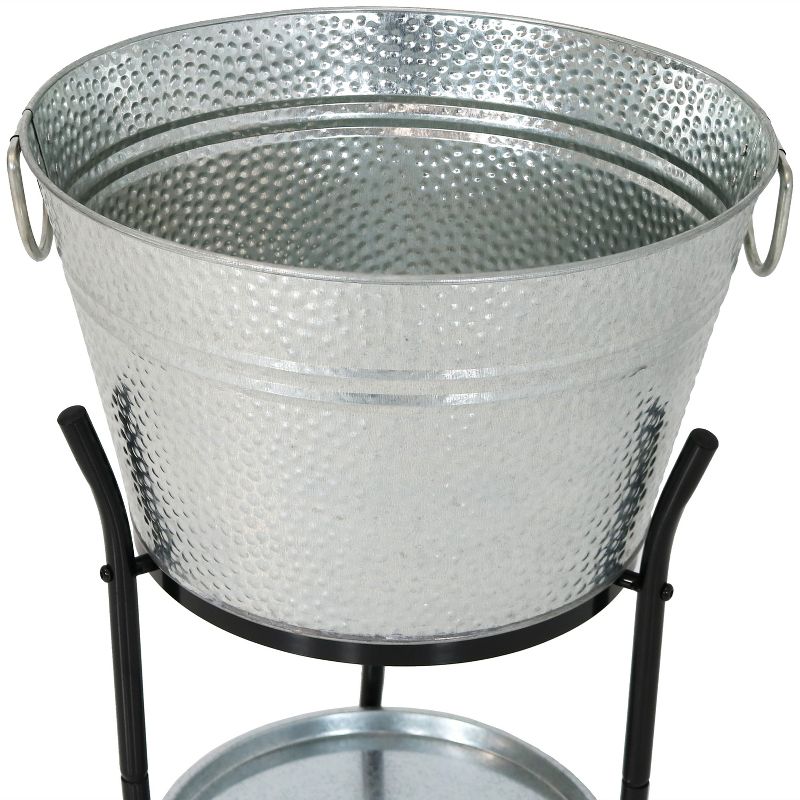 Sunnydaze Pebbled Texture Galvanized Steel Ice Bucket Beverage Holder and Cooler with Stand and Tray, 5 of 14