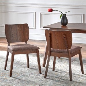 Buylateral Set of 2 Bernard Curved Panel Back Corduroy Seat Dining Chairs Walnut: Rubberwood Frame, Polyester Upholstery, Spot Clean - 1 of 4