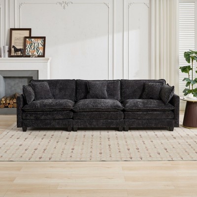 Modern Sectional Sofa Upholstered Cloud Sofa with Comfy Double Layer Upholstered Seat Cushion, Green/Black/Blue/Beige - ModernLuxe