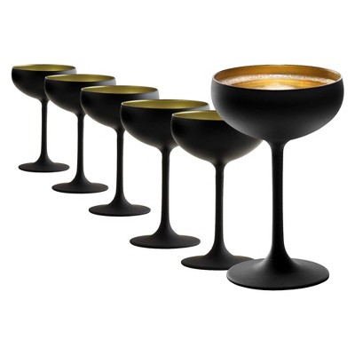Stölzle Lausitz Olympia Champagne Coupe Glass, Black/Gold - Set of 6