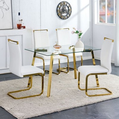 CENGHU Modern Minimalist Rectangular Glass Dining Table with Tempered Glass Tabletop and Metal Legs, Kitchen Table for Kitchen, Dining Room