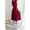 Coolmee Women's Wedding Guest Formal Dresses V Neck 3/4 Sleeves Elegant Dresses  Slim Fit Casual Pleated Cocktail Tea Midi Dresses - 2 of 4