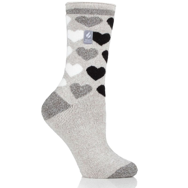 Heat Holder® Women's Jennifer LITE™ Heart Crew Socks| Thermal Yarn | Medium-Thick Socks Casual Shoes + Boots | Warm + Soft, Hiking, Cabin, Cozy at Home Socks | 5X Warmer Than Cotton, 1 of 2