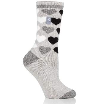 Heat Holder® Women's Jennifer LITE™ Heart Crew Socks| Thermal Yarn | Medium-Thick Socks Casual Shoes + Boots | Warm + Soft, Hiking, Cabin, Cozy at Home Socks | 5X Warmer Than Cotton