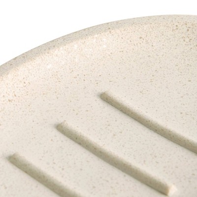 Light Beige Stone and Wood Oval Soap Dish