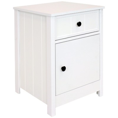 Sunnydaze Beadboard Nightstand Side Table with Drawer and Cabinet - 23.75" H - White