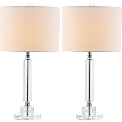 Deco Column Crystal Table Lamp Set with White Drum Shades
