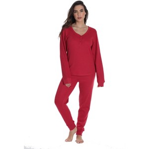 #followme Womens Thermal Henley Jogger Pant Set 6790-RED-L - 1 of 1