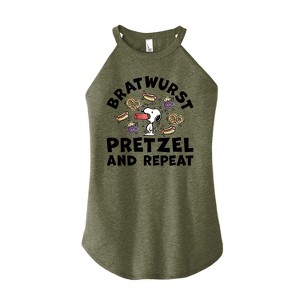 Women's - Peanuts - Bratwurst Pretzel And Repeat Snoopy Graphic High Neck Tank - 1 of 4